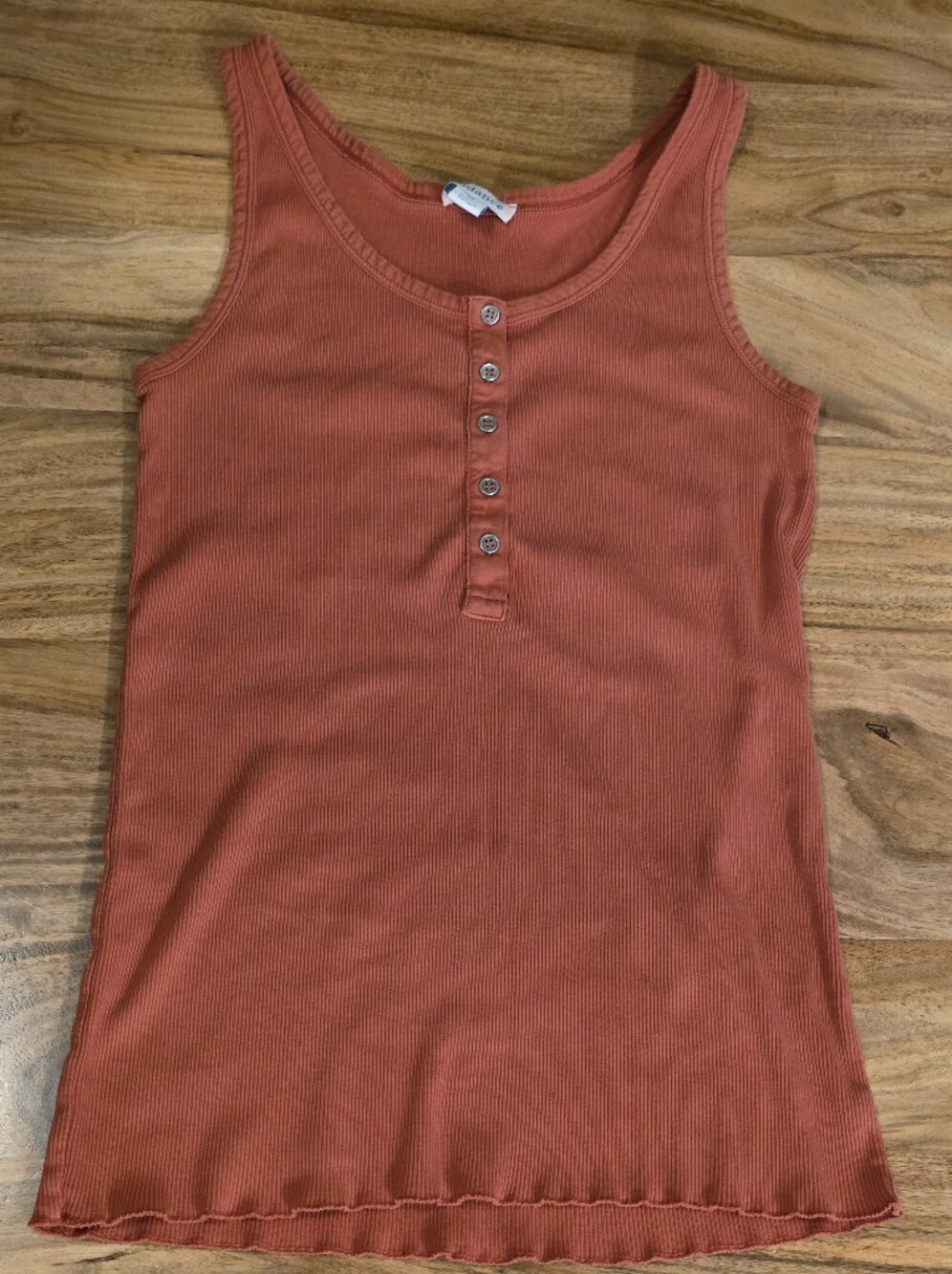 Sundance Medium Ribbed Tank Top: Sundance Ribbed Henley in Rust-Orange - Picture 6 of 8